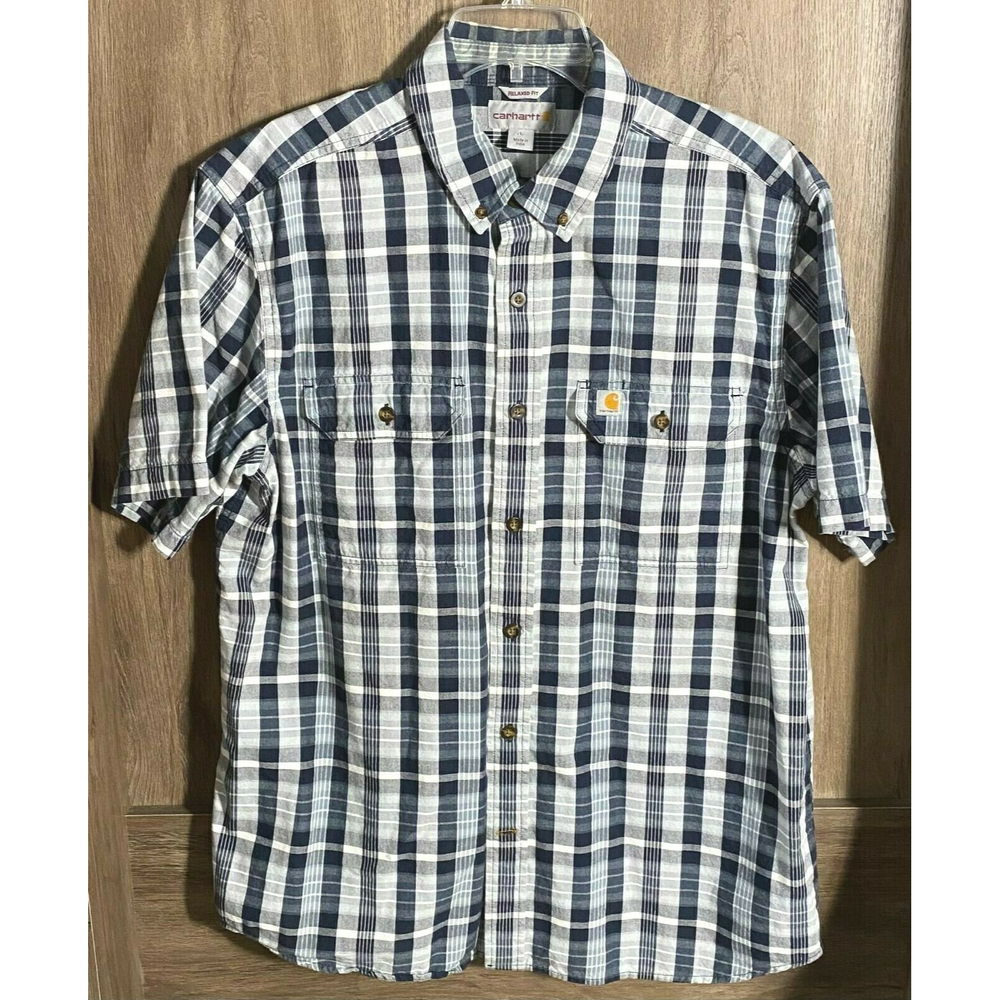 Carhartt Relaxed Fit Blue Gray Plaid Button Casual Shirt Size Large India